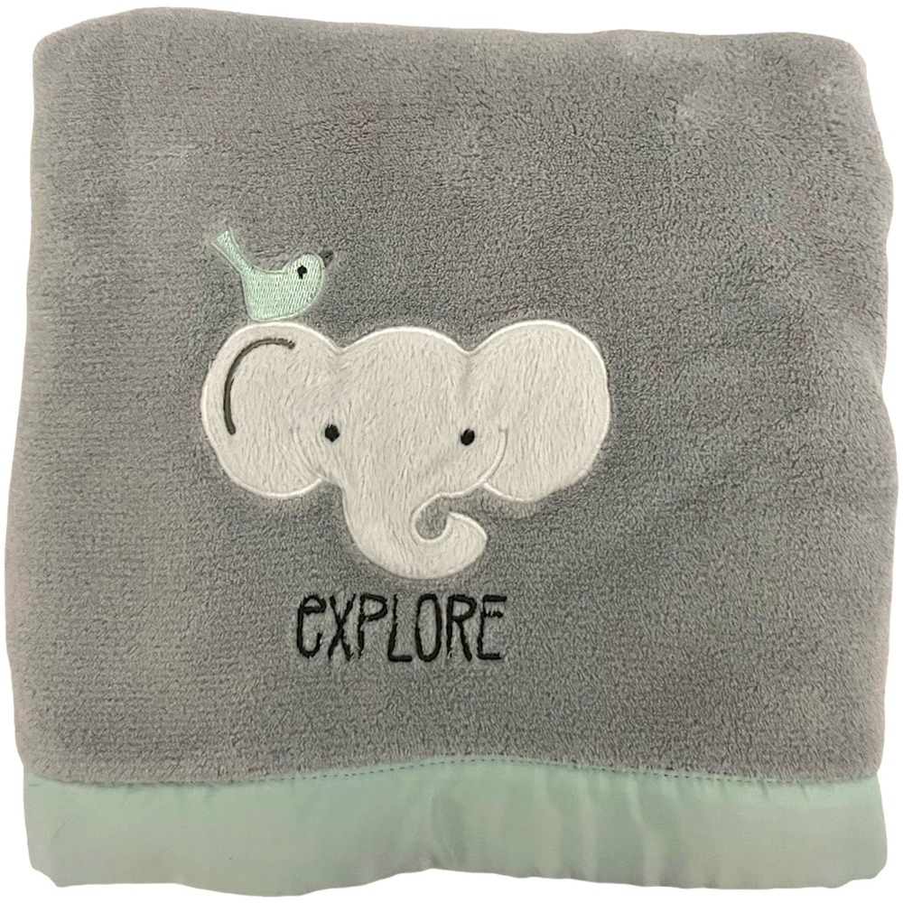 Just Born Elephant Explore Bird Gray Baby Blanket Mint Green Plush Soft‎ Satin